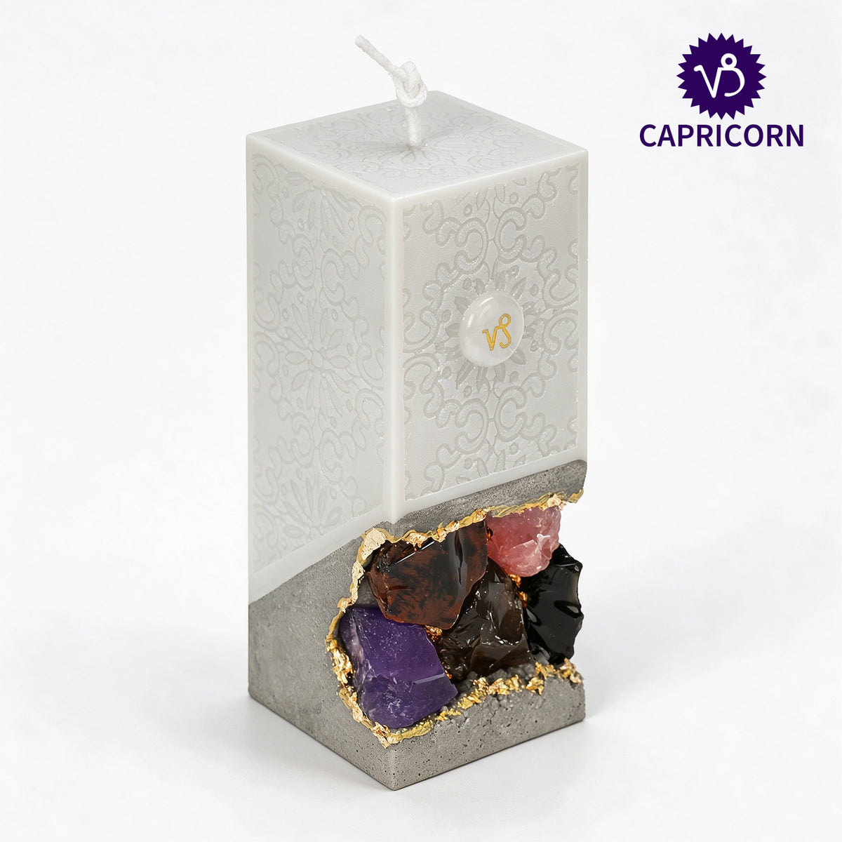 Capricorn Crystal Infused Scented Candle, Meditation Healing Gift, Custom Personalized