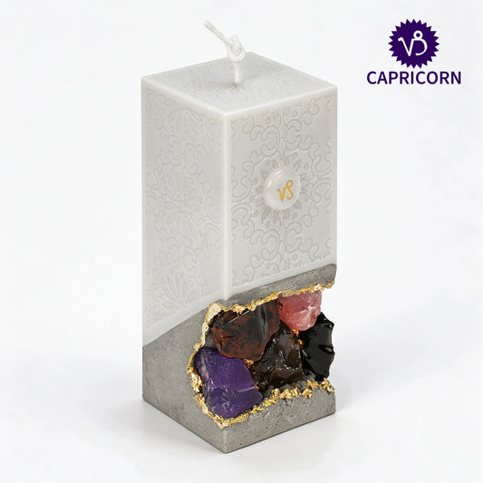Capricorn Crystal Infused Scented Candle, Meditation Healing Gift, Custom Personalized