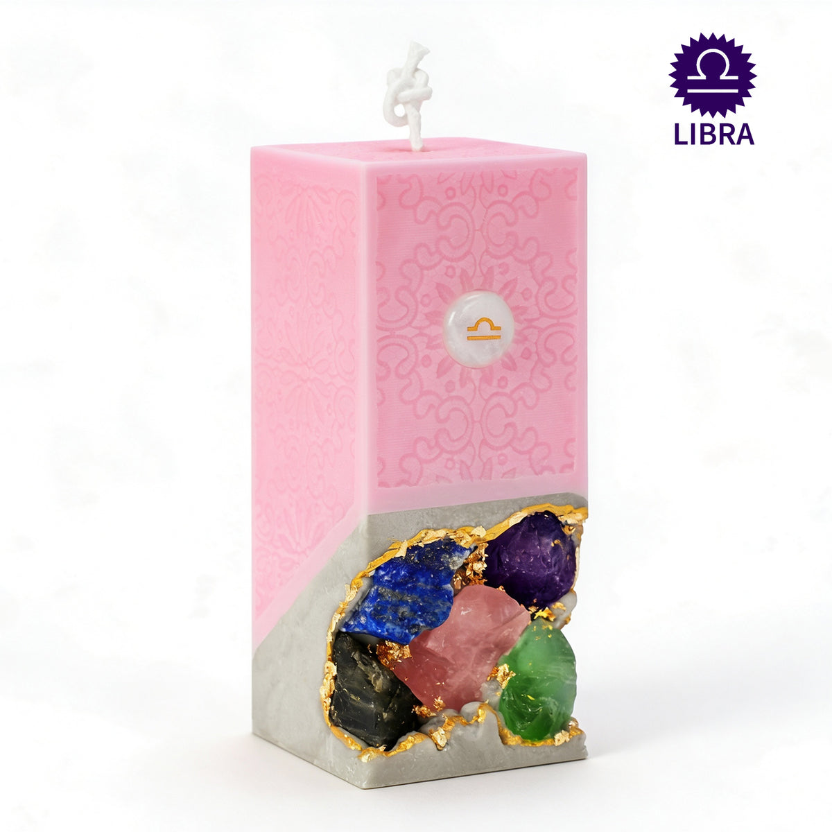 Libra Crystal Infused Scented Candle, Meditation Healing Gift, Custom Personalized