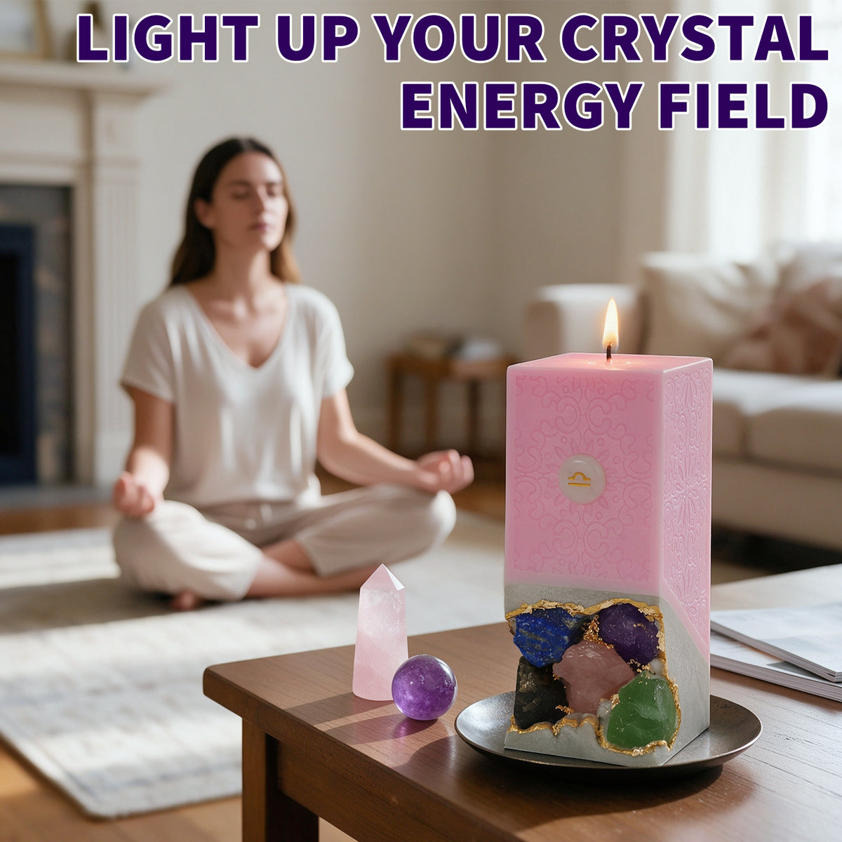 Libra Crystal Infused Scented Candle, Meditation Healing Gift, Custom Personalized