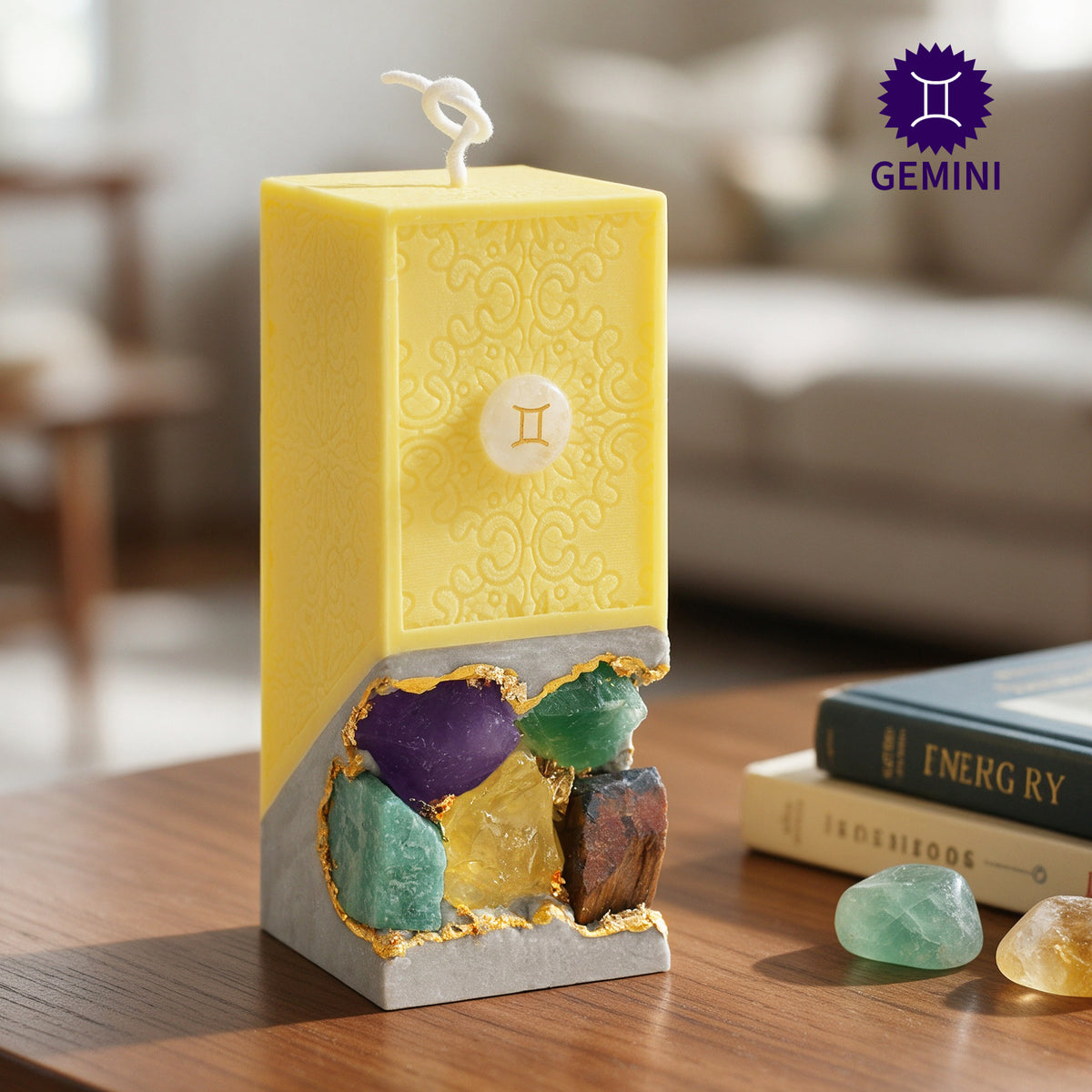 Gemini Crystal Infused Scented Candle, Meditation Healing Gift, Custom Personalized
