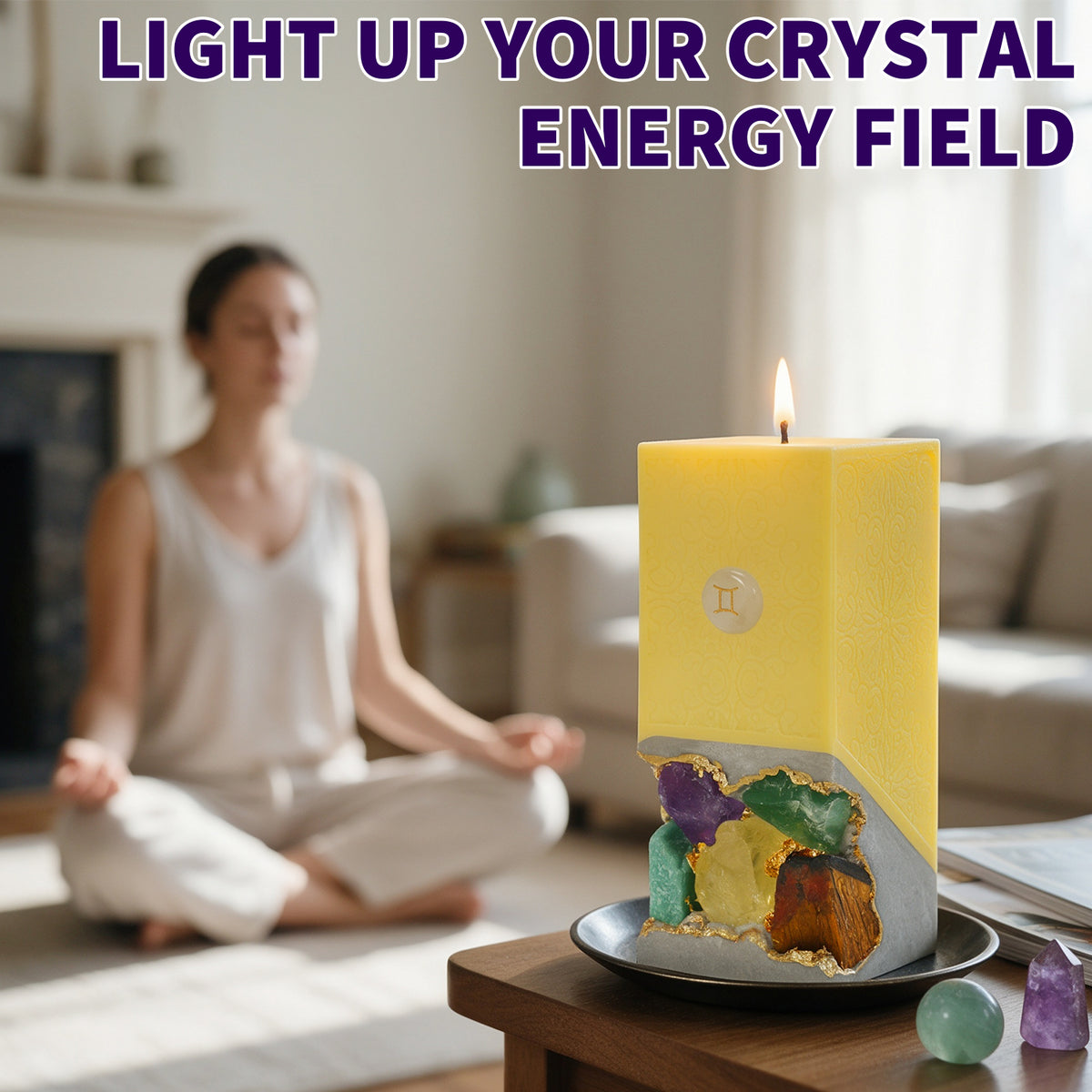 Gemini Crystal Infused Scented Candle, Meditation Healing Gift, Custom Personalized
