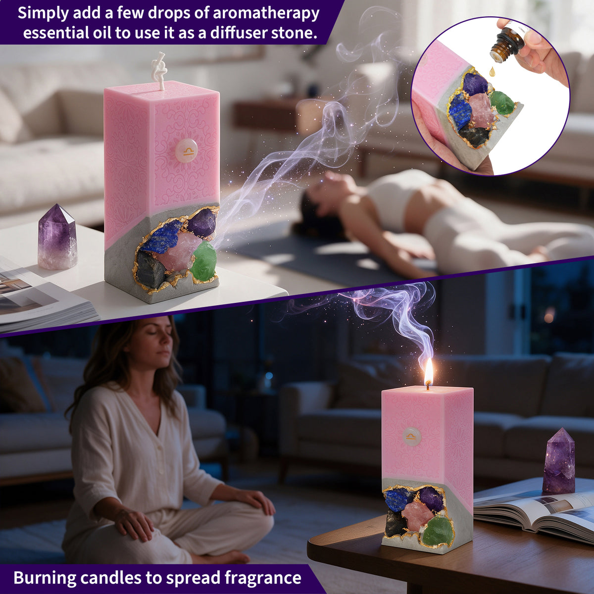 Libra Crystal Infused Scented Candle, Meditation Healing Gift, Custom Personalized